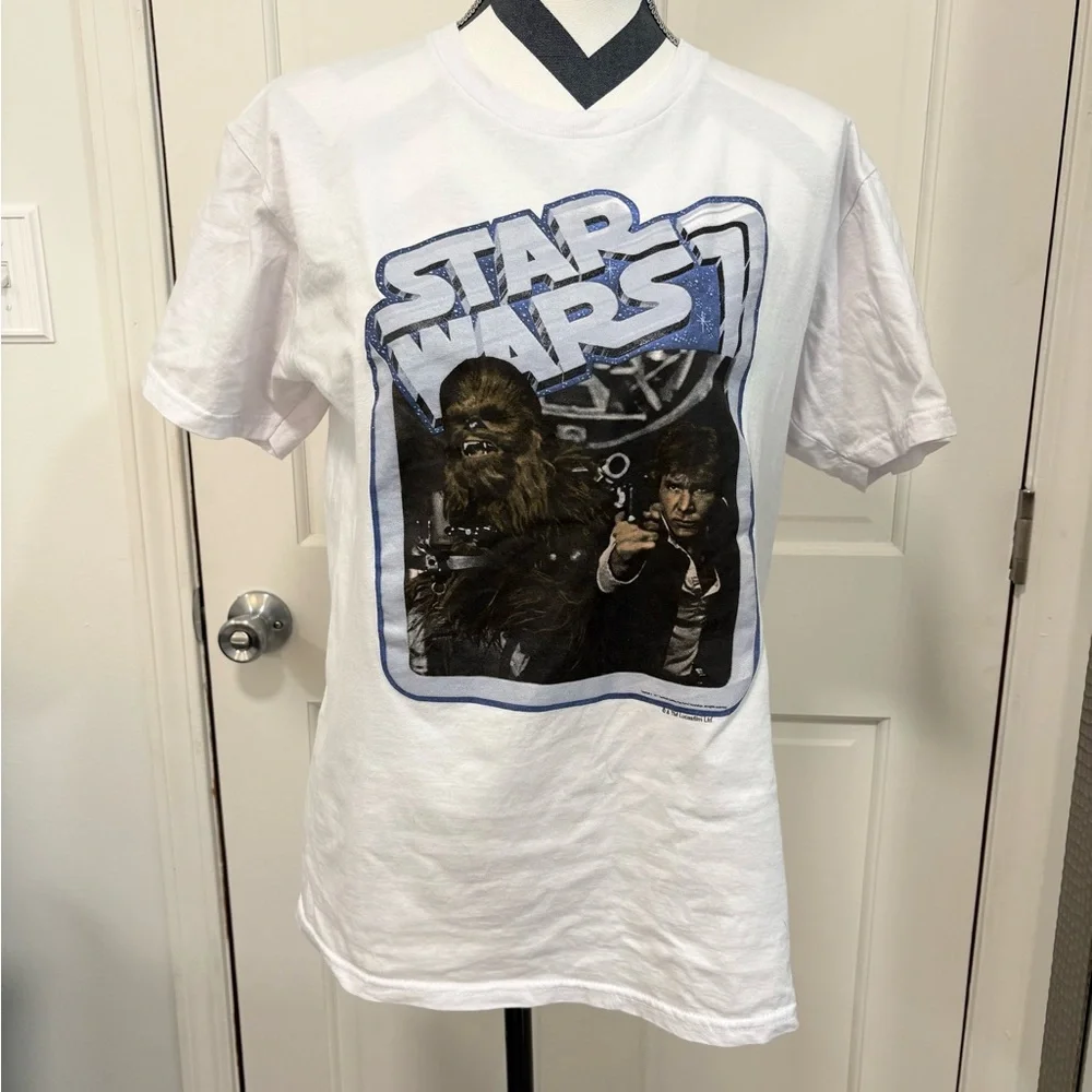 Star Wars Graphic Tee‎ Short Sleeve White/Blue Fandom Retro Chewy Luke Skywalker